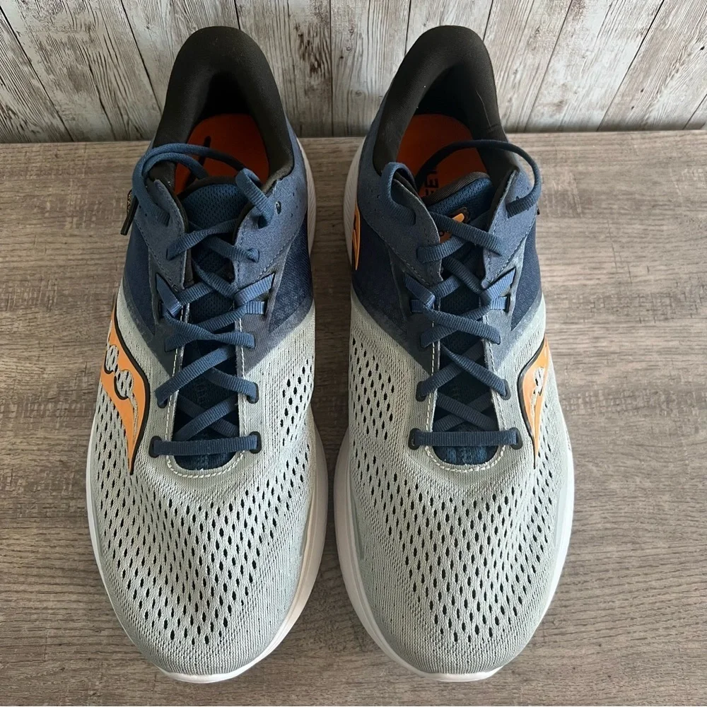 Saucony Mens Ride 16 Blue and Gray Running Shoes 11W - Picture 4 of 5